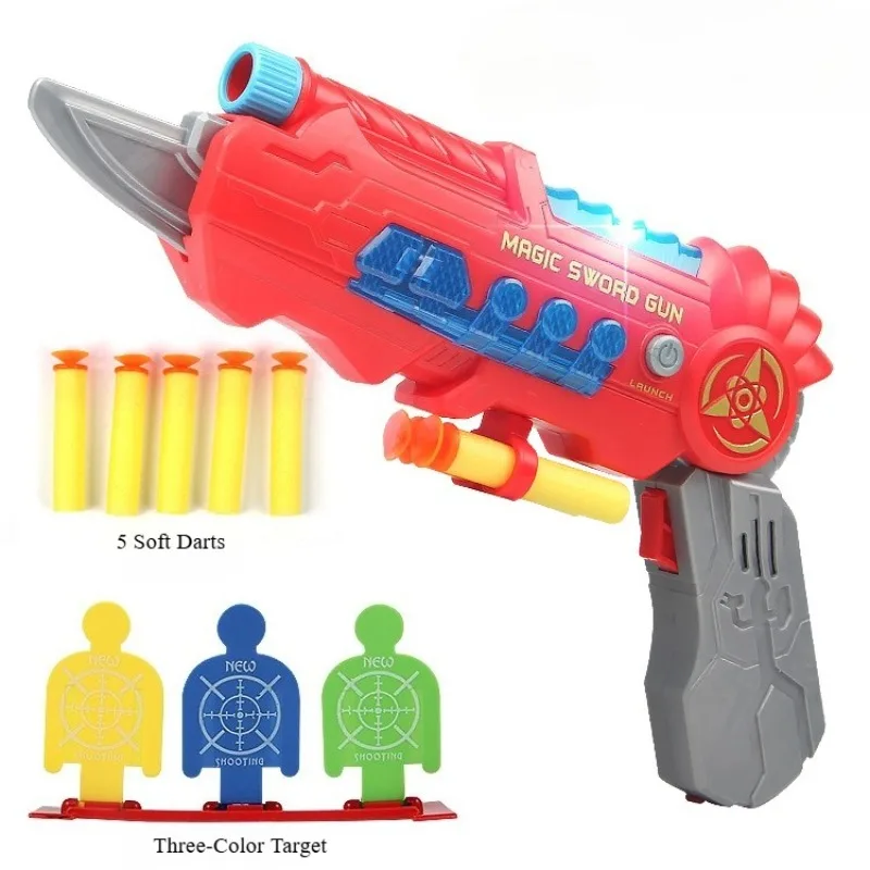 Deformable Soft Dart ของเล่นปืนแสงเสียงดูดถ้วยโฟมลูกดอก Blaster ของเล่นเด็กในร่มยิงของเล่น 5 กระสุน 1 เป้าหมาย
