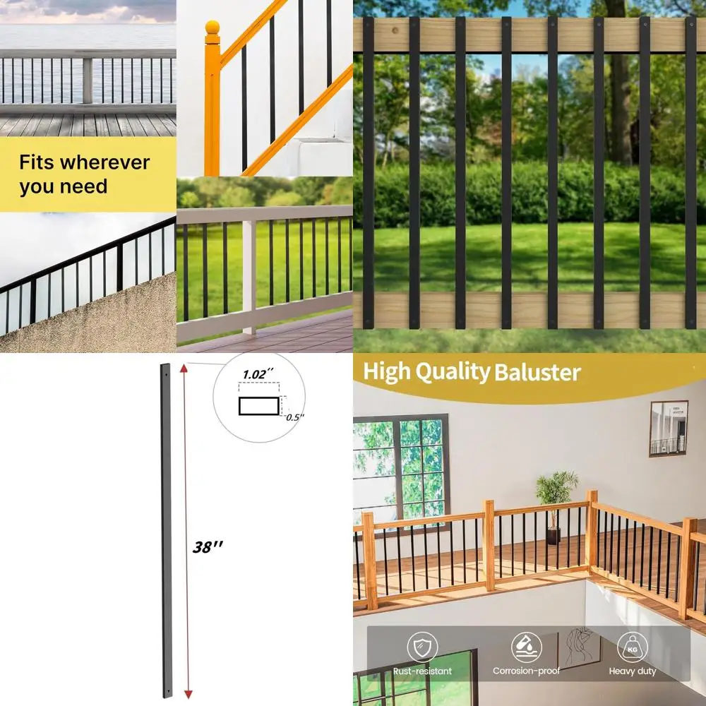 

38-inch Deck Balusters Set with Ends & Screws - Premium Metal Railing Spindles Kit for Decks, Porch, Staircases, Outdoor Balustr