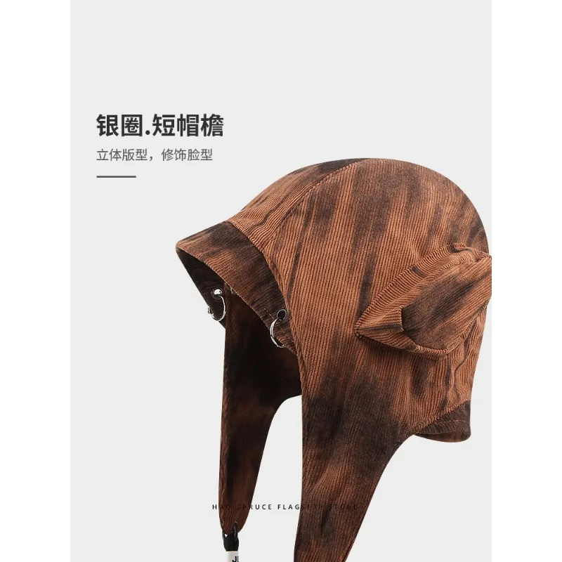 American Dark Style Retro Tie-Dye Kordelzug Riemen Bomber Hüte für Männer und Frauen Frühling Herbst Lässige vielseitige Nischenpilotenkappe