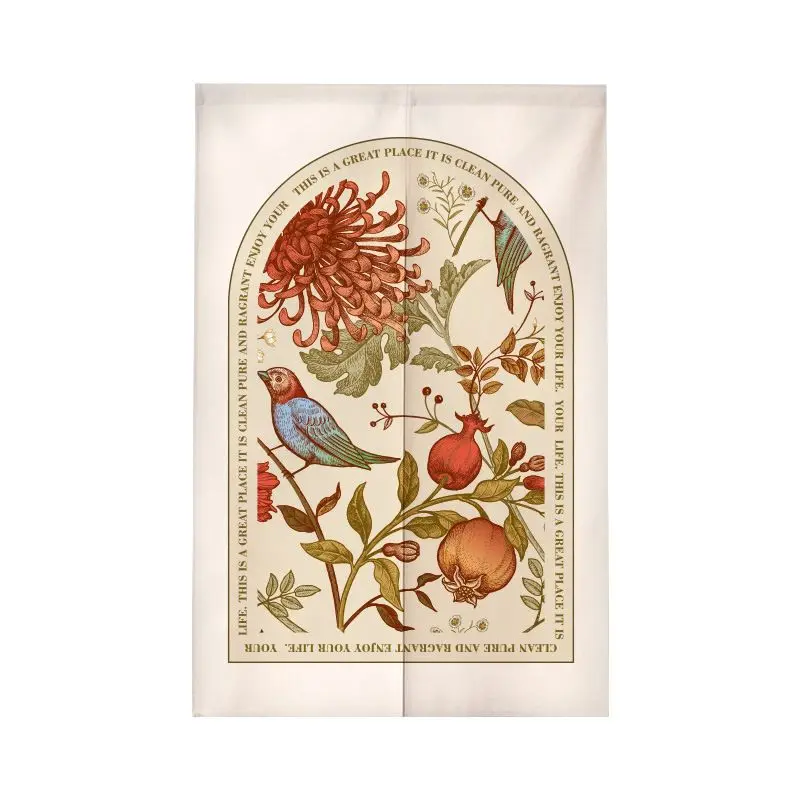 Retro Arch Sunflower Fabric Half Curtain Split Partition No Punching for Home Decor Door Curtain Japanese Noren Style