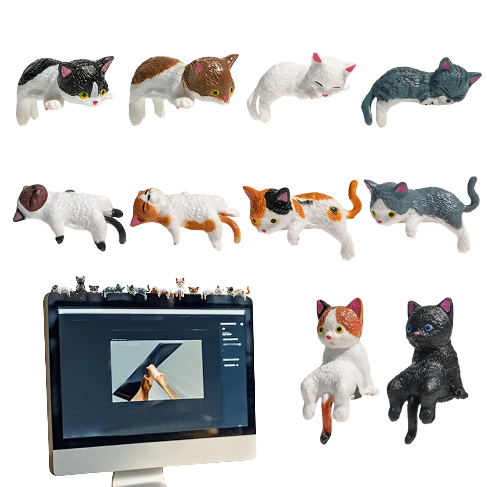 10pcs Cute Mini Cat Ornament Car Center Console Decoration Ornaments Auto Dashboard Rearview Mirror Decoration Car Accessories