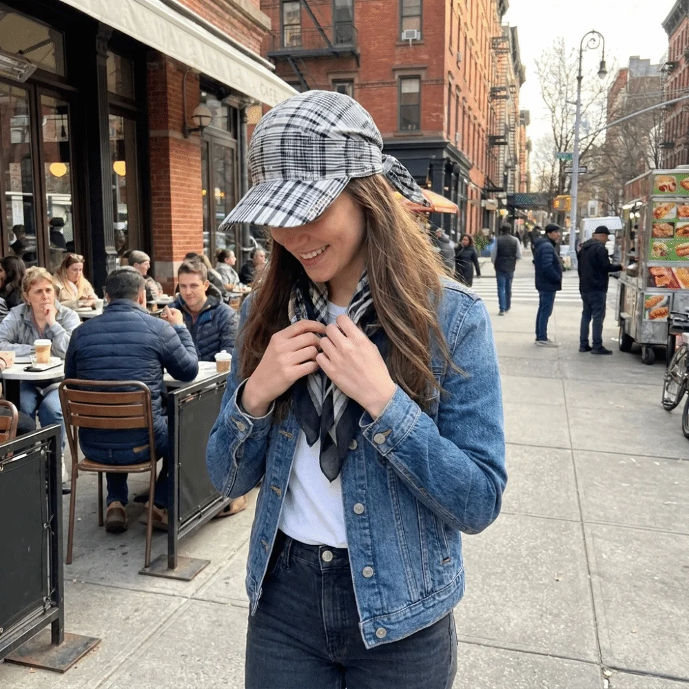 Contrasting Color Retro Plaid Sun Hat Retro Adjustable Personalized Strap Cap Wide Brim Strap Retro Plaid Turban Hat