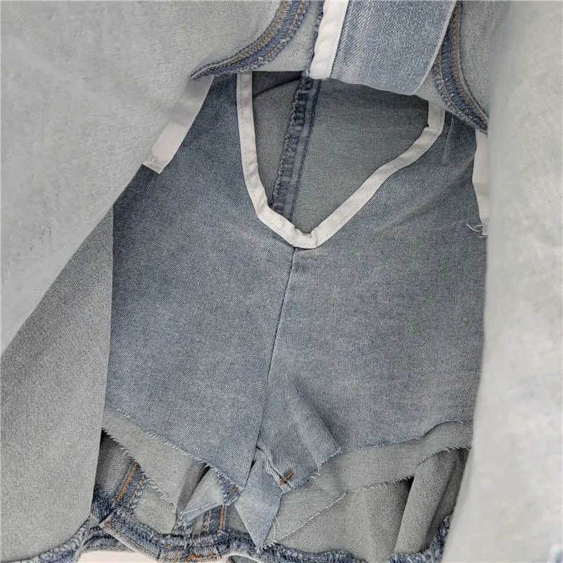 DEAT 3D Cutting Ruffled Edge Denim Skirts For Women 2024 Summer New Fashion Zipper Splicing Pleated Elastic Skirt Female 11A0198