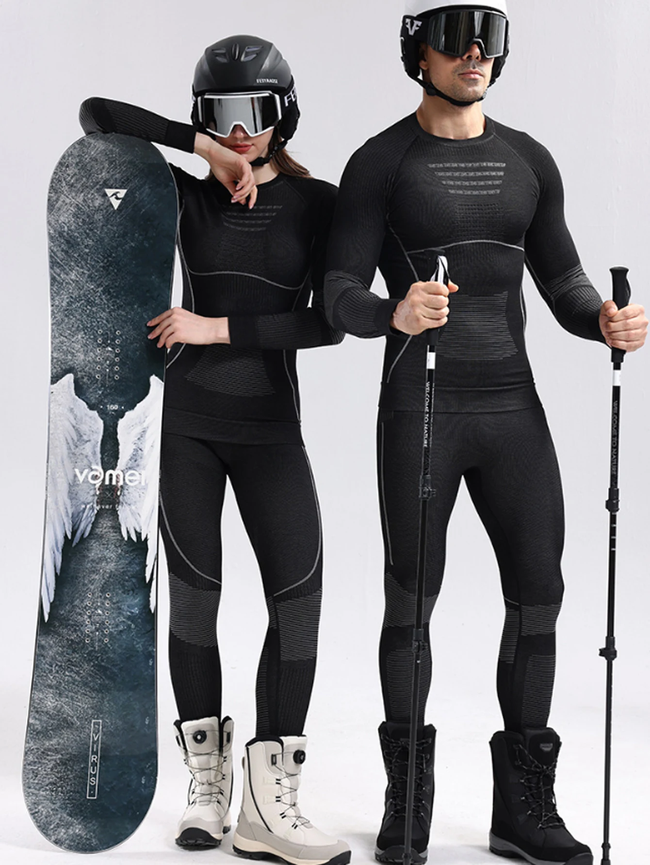 Ladies' autumn and winter outdoor warm wool ski suit quick-dry clothing set, breathable and sweat-wicking ski warm underwear set