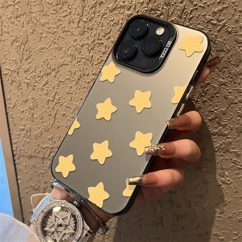 

Cute Cartoon Yellow little star Pattern Case For iPhone 16 15 14 13 12 11 Pro Max 16E X XS XR 7 8 Plus Laser IMD PC Cover Fundas