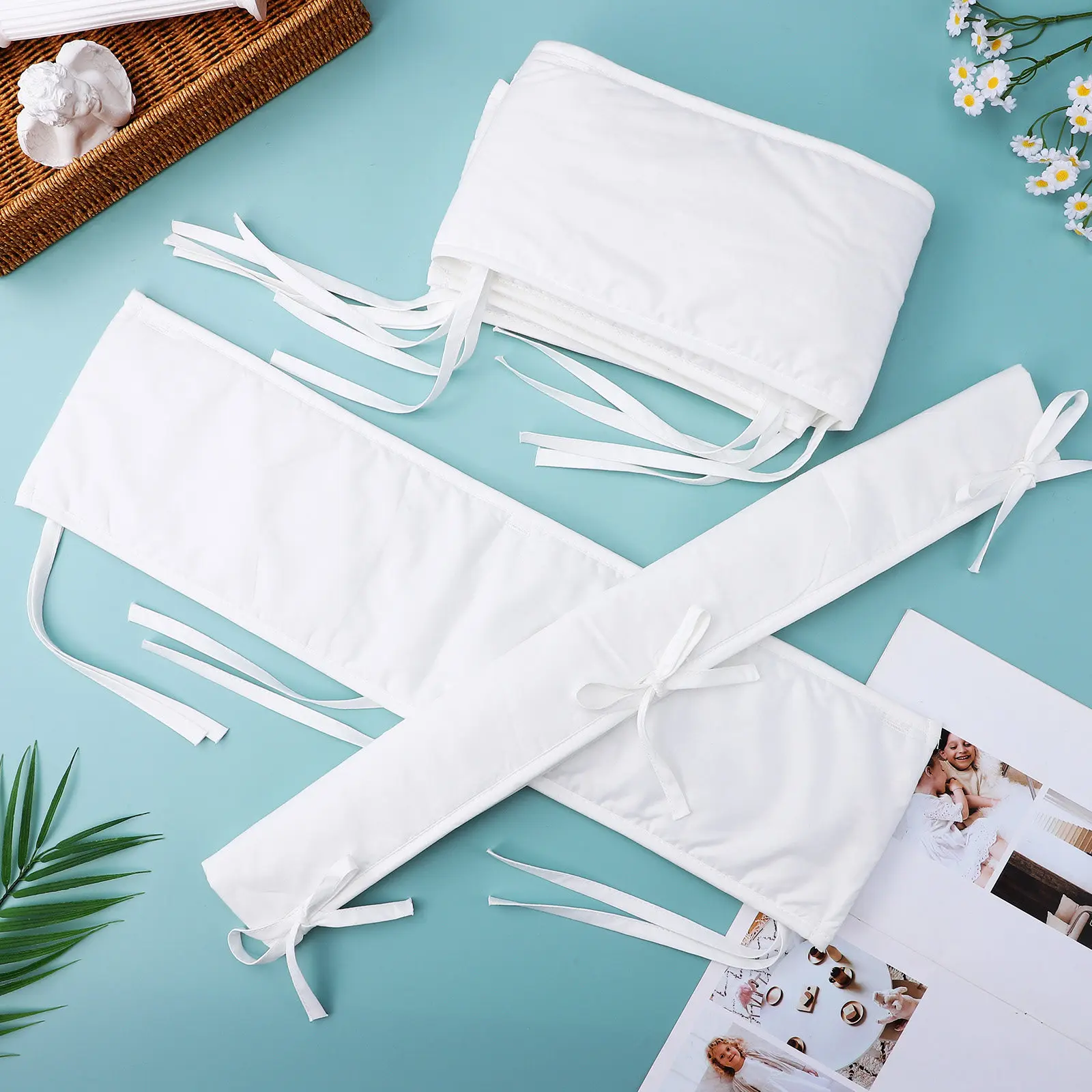 1 Juego de Protectores de Esquinas para Cama de Algodón, Suaves, Transpirables, Lavables a Máquina, para Niños, Guardería, Protección de Bordes