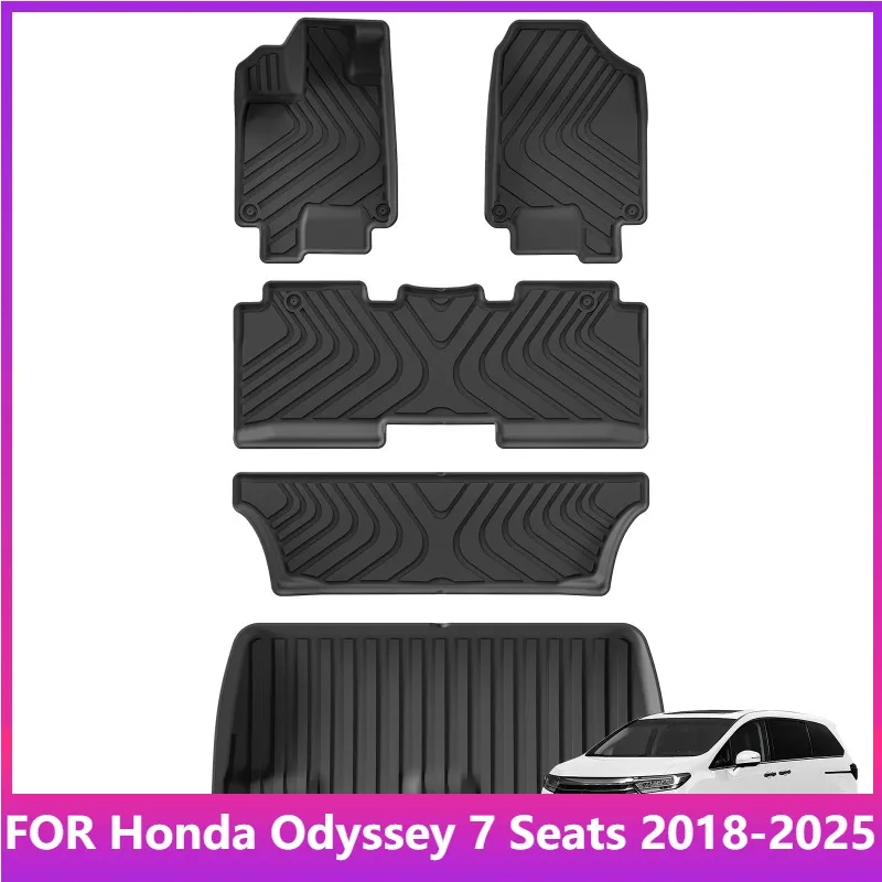 

Floor Mats For Honda Odyssey 7 Seats 2018-2025 TPE 3D Car Floor Mats Cargo Liner Trunk Pad Left Rudder Black