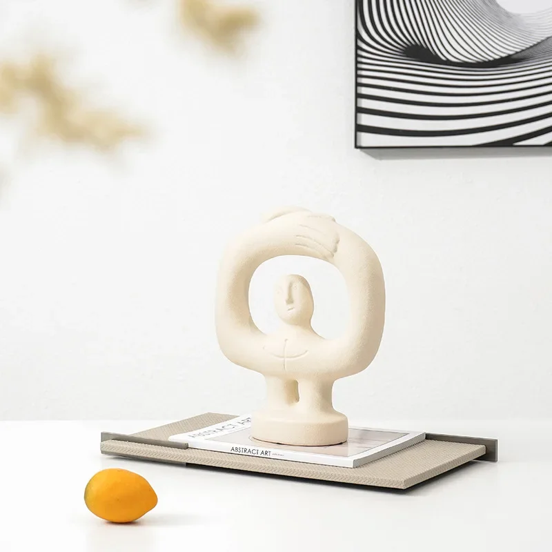 Ceramic Crafts Cartoon Character Sculpture Geometric Abstract Fun Little Man Ornaments Children's Room Home Accessories