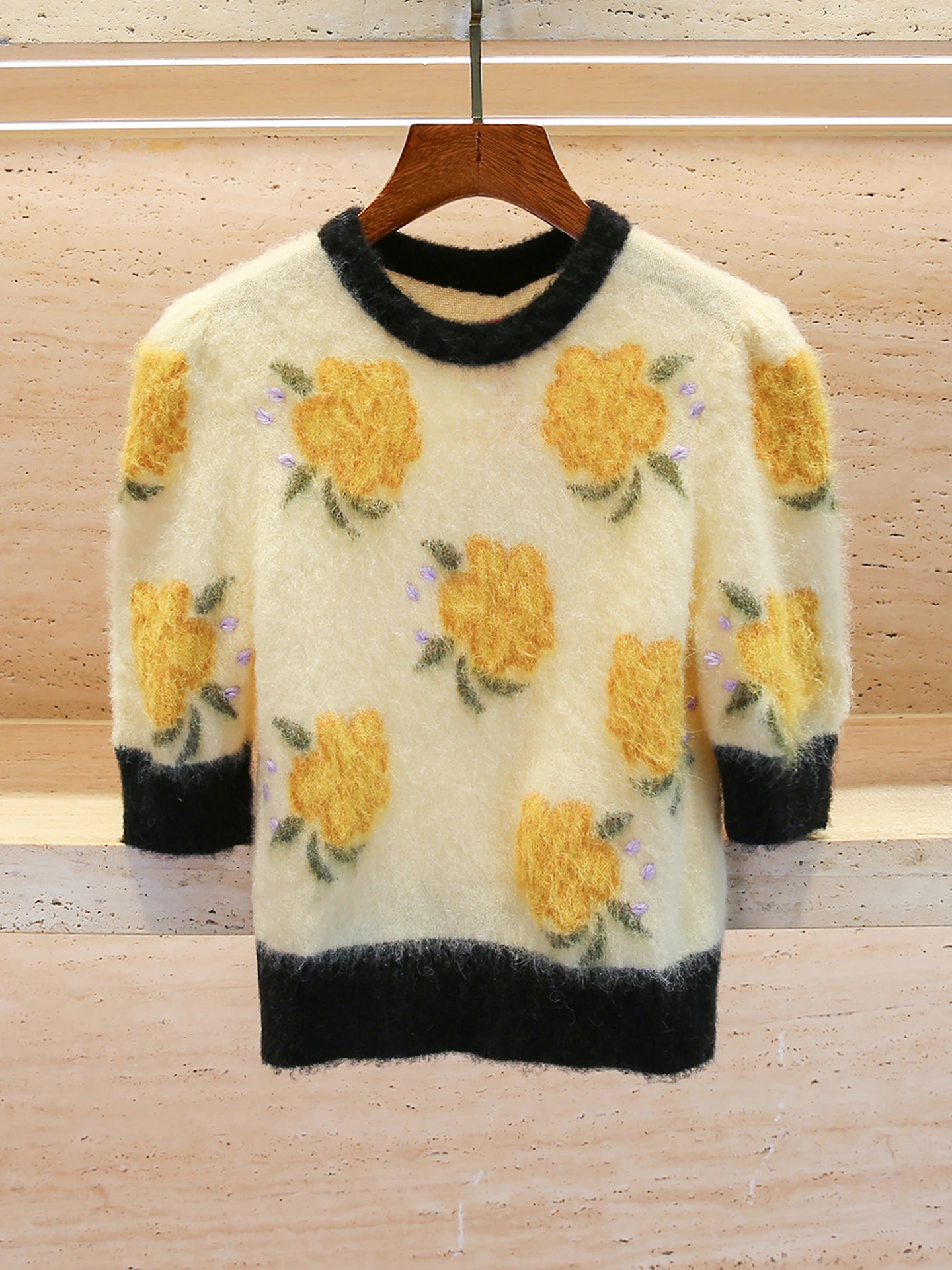 

Ele Женский вязаный свитер с мягким цветочным узором Long Sve round Ne Top Удобный зимний свитер до середины и кражи для поездок на работу...