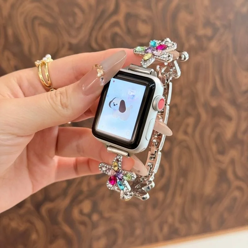 

Compatible with iWatch strap 38mm 40mm 41mm 42mm 44mm 45mm 49mm starfish aurora color diamond fashionable strap