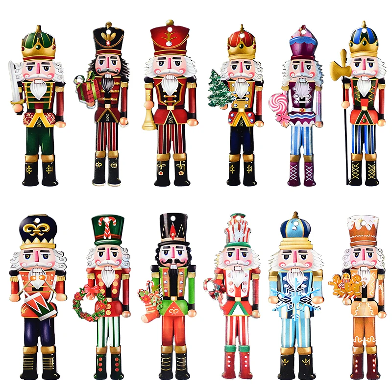 12pcs/set Christmas Nutcracker New Wooden Soldier Xmas Tree Pendant Hanging Ornament 2024 Navidad Decor For Home 2025 New Year