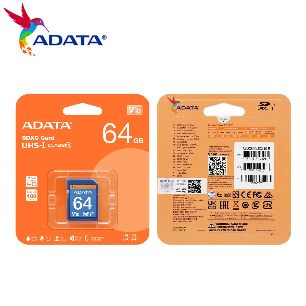 ADATA Premier-tarjeta de memoria SDXC/SDHC UHS-I V10 U1 C10 SD, 16GB, 32GB, 64GB, hasta 100 Mb/s, sd 3,0, cámara digital