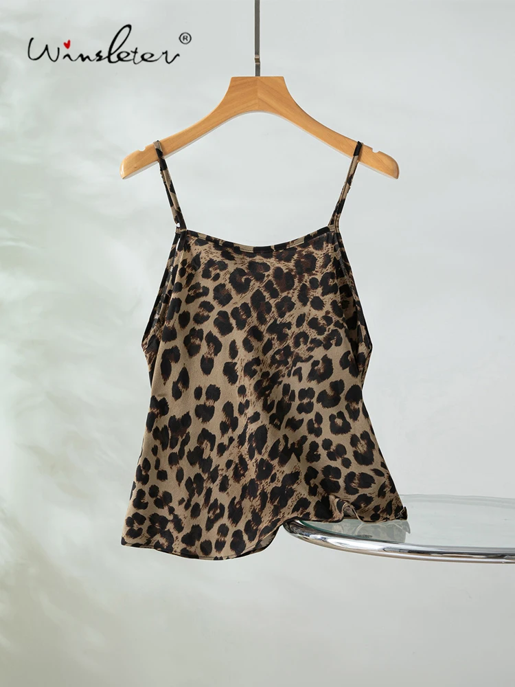 Winsleter-100%Real Silk Double Crepe Elegant Sling, Leopard Print, Women French Retro Thin Camisole, 2026 Summer New T66033CC