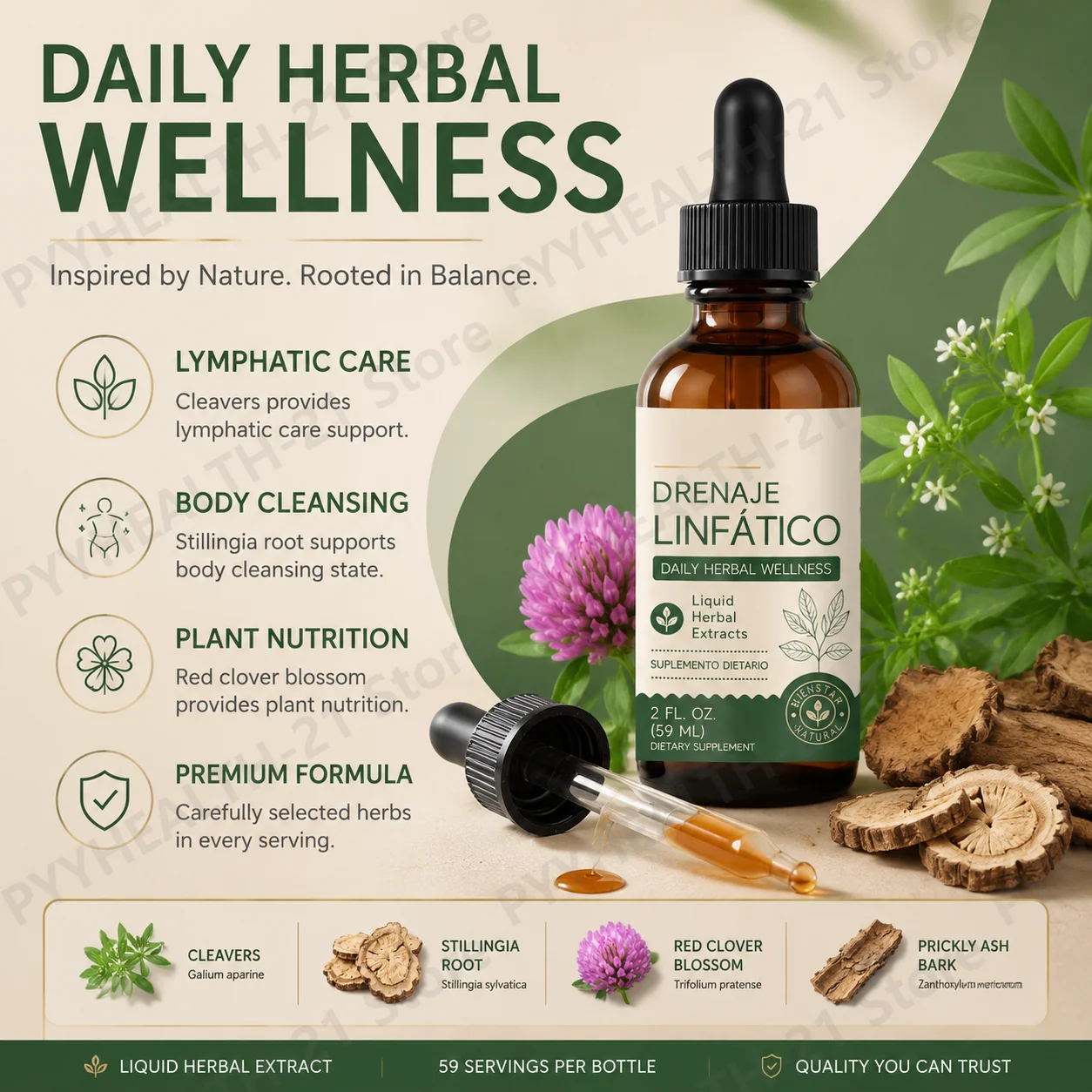 Lymphatic Drainage Drops Cleavers Prickly Ash Supports Body Cleansing and Healthy Fluid Circulation Plant Nutrition 59 Servings