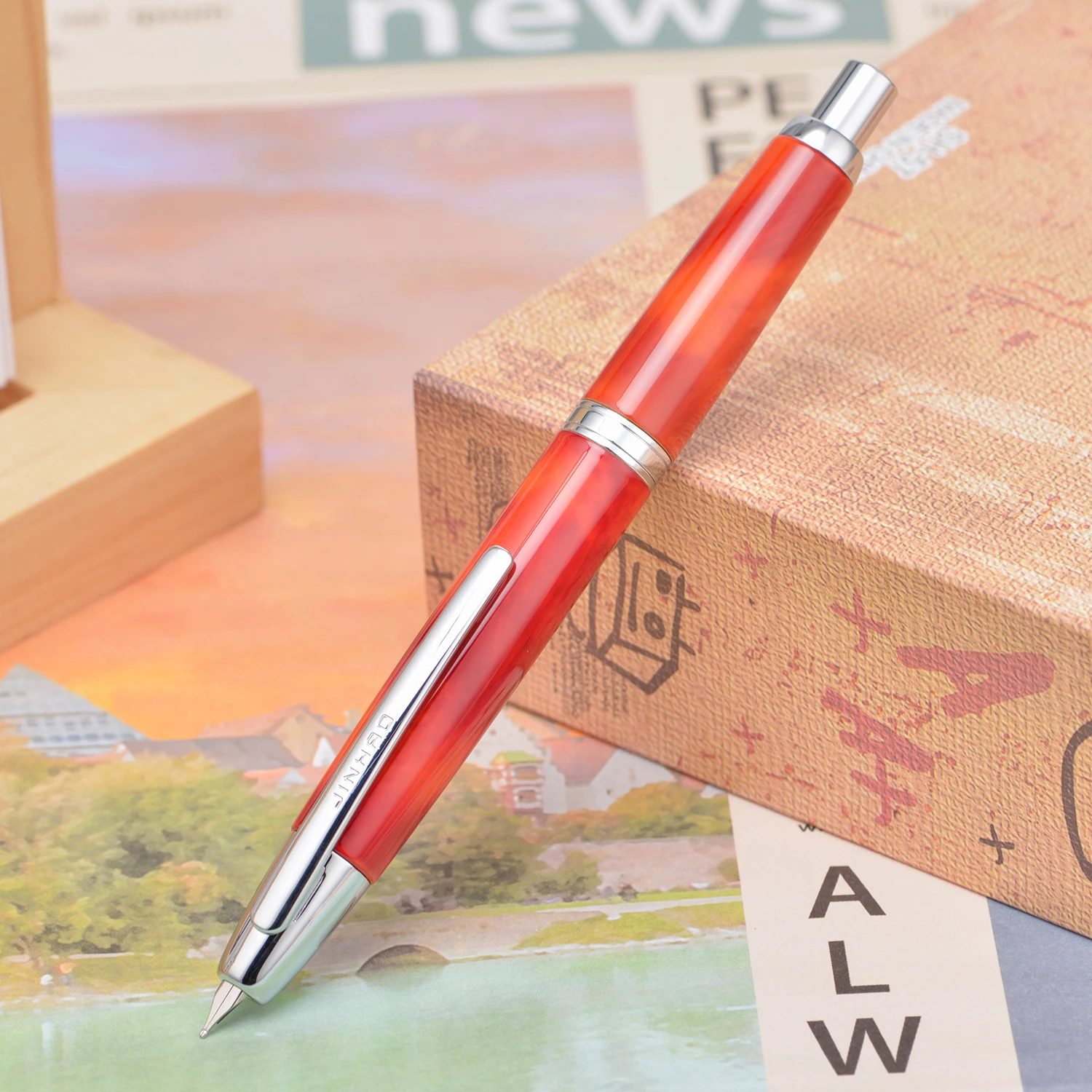 Caneta-tinteiro Retrátil Jinhao 10 com Ponta EF/F/M Vermelho Vulcânico – Ideal para Presente e Escrita