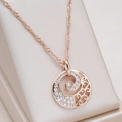 Kinel Luxury 585 Rose Gold Pendant Necklace Women Crystal Flower Natural Zircon Bridal Wedding High Quality Daily Fine Jewelry