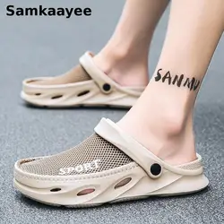 38-47 Men Sandals Summer Shoes Male Clogs Mules Mesh Slippers Slip-On Zapatos Soft Bottom Breathable Non-Slip Beach Flip Flops 2