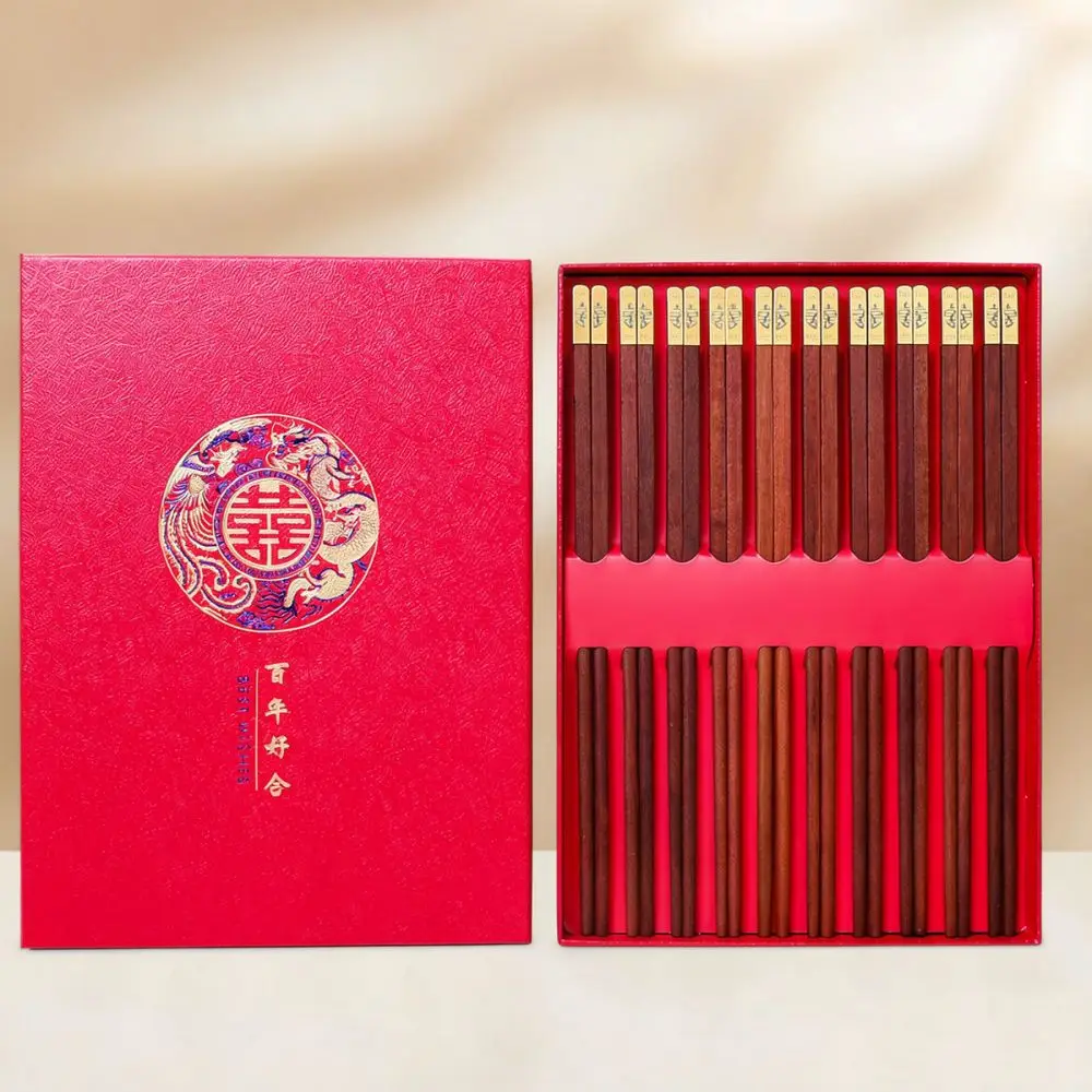 Sophisticated Red Sandalwood Chopsticks Wedding Favors Brass Head Inlay Wood Cutlery For Couple Dining Gift Set