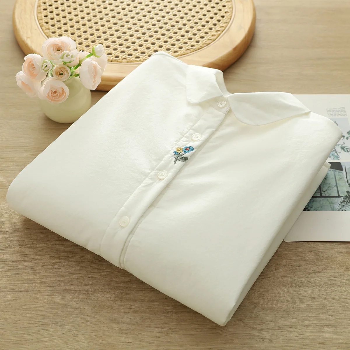 [즉시 배송] 고품질 여성용 면 두꺼운 블라우스 셔츠 2025 겨울 신상 플리스 긴팔 흰색 안감 캐주얼 따뜻한 셔츠