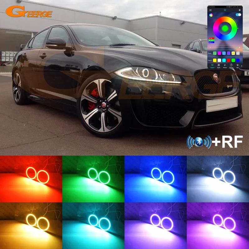 For Jaguar XF XFR X250 2012 2013 2014 2015 Bluetooth App Multi-Color Ultra Bright RGB LED Angel Eyes Kit Halo Rings