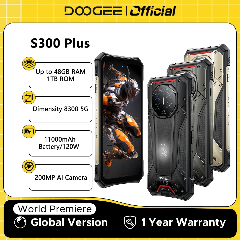World Premiere DOOGEE S300 Plus 5G Rugged Phone Dimensity 8300 12GB 1TB 11000mAh 120W 6.78'' Screen Android 16 Smartphone NFC