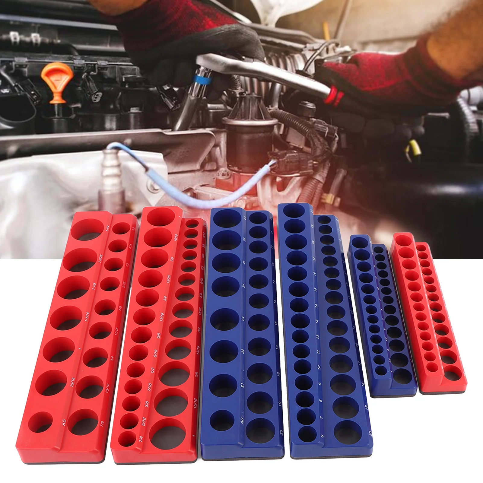 Magnetic Socket Organizer Set Strong Magnetic Multiple Sizes Space Saving for 1/4in 3/8in 1/2in Drive Magnetic Socket Tray