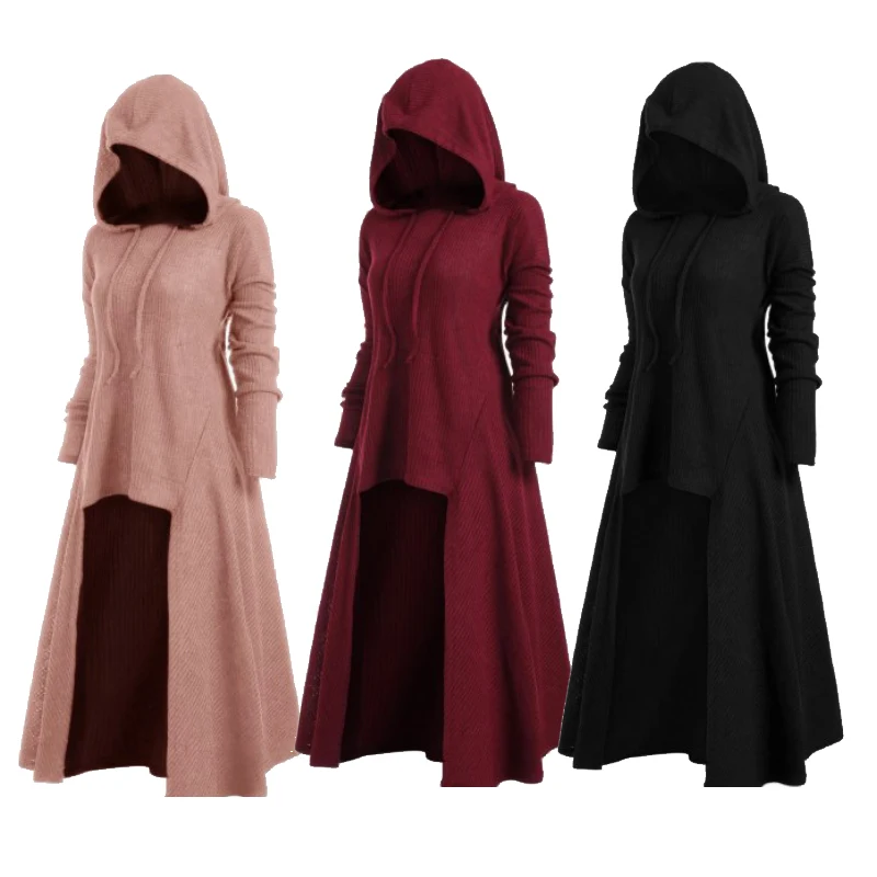 Women Halloween Cosplay Witch Hooded Dress Gothic  Cloak Archer Costumes  Holiday Dress Up Party Fancy Dress Masquerade Ball