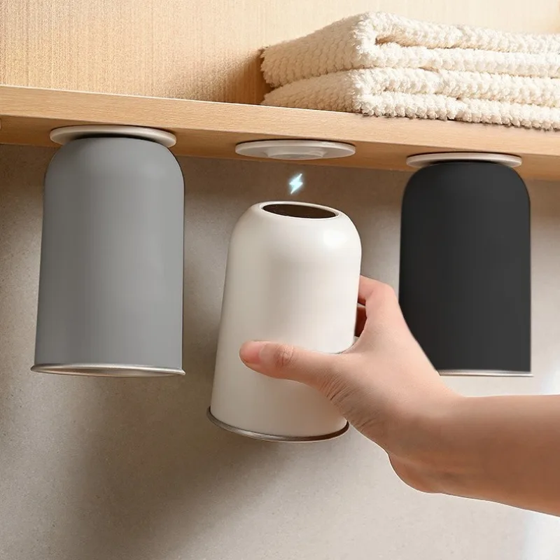 Upside Down Stainless Steel Tooth Mug Magnetic Holder Under Mirror Cabinet Toothbrush Storage Rack for Bathroom Cup