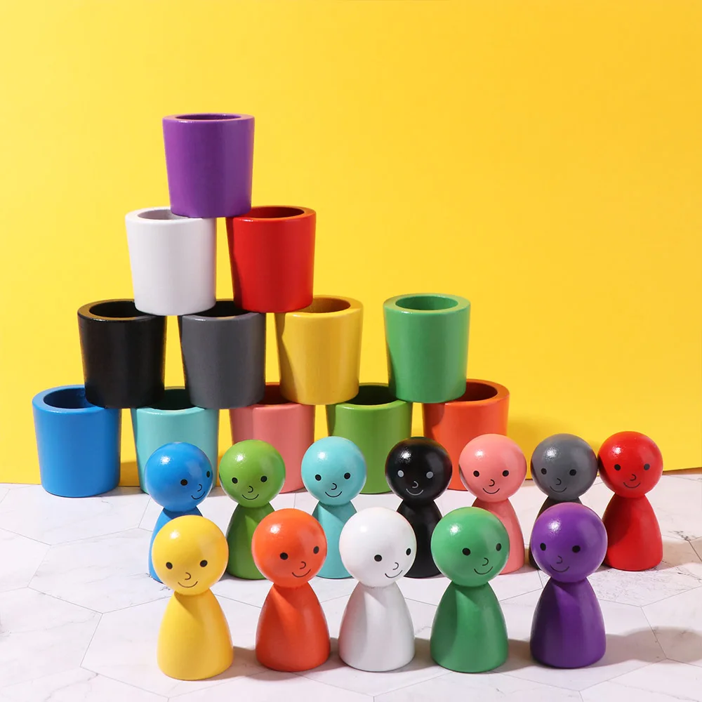 Rainbow Ball Children Color Sorting Cup Montessori Wooden Color Sorting Games Safe Early Educational Count Puzzle Game