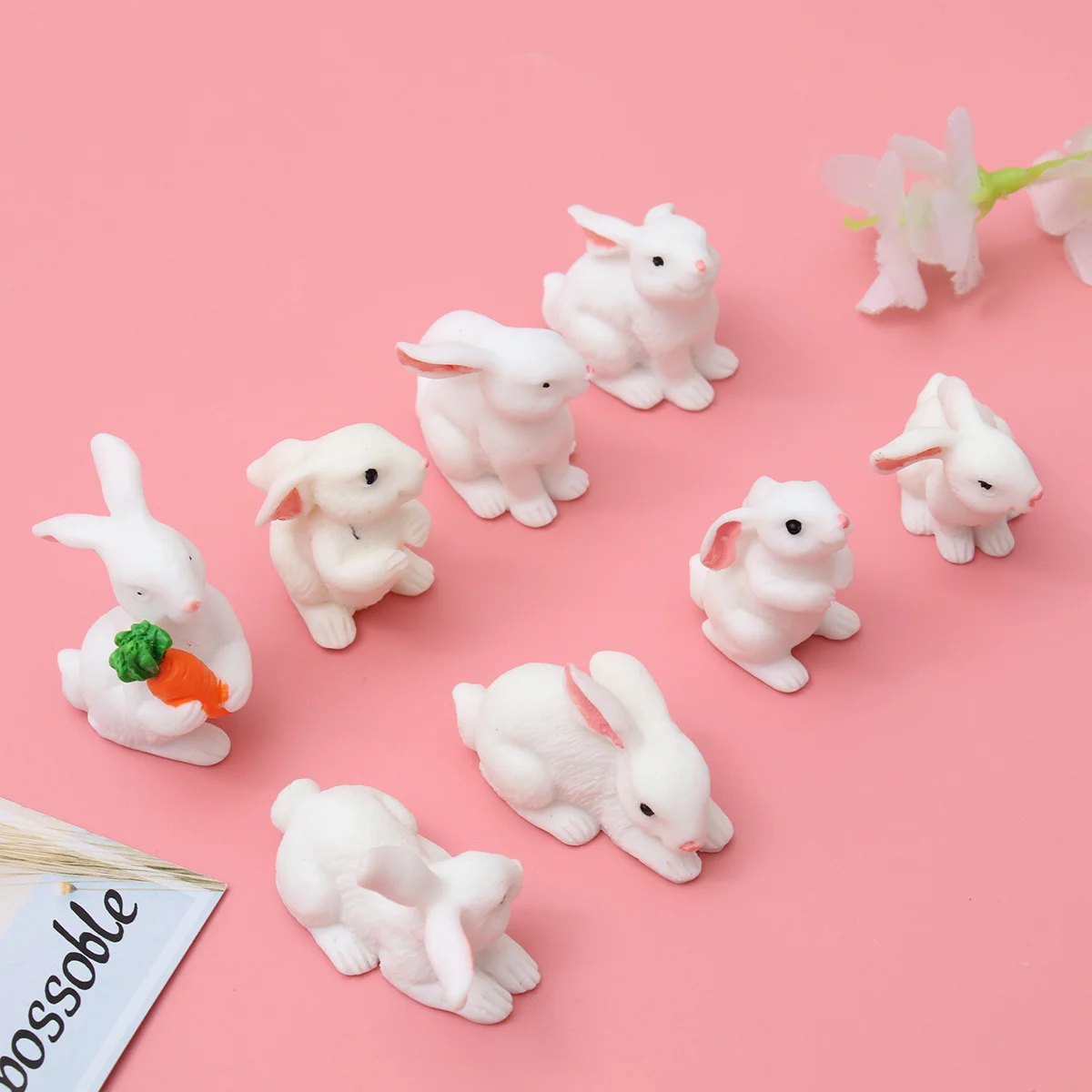 

8Pcs Rabbit Resin Miniature Micro Landscape Garden Decorations for Succulent Bonsai Plant Pots Craft Miniatures