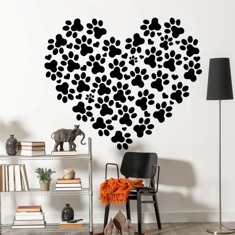 

Heart Wall Decal Animal Dog Claw Decal Pet Shop Veterinary Design Living Room Home Decoration Vinyl Decal Removable cw06