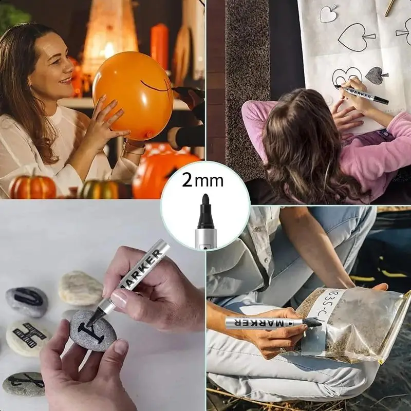@*Black Permanent Paint Marker Pen 2mm Fine Nib Waterproof Smudge Proof for Art Drawing Signature Outdoor Label Writing