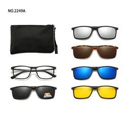 6 In 1 Polarized Sunglasses Men Women Magnetic Clip On Glasses TR90 Optical Prescription Eyeglass Frames Magnet Clips