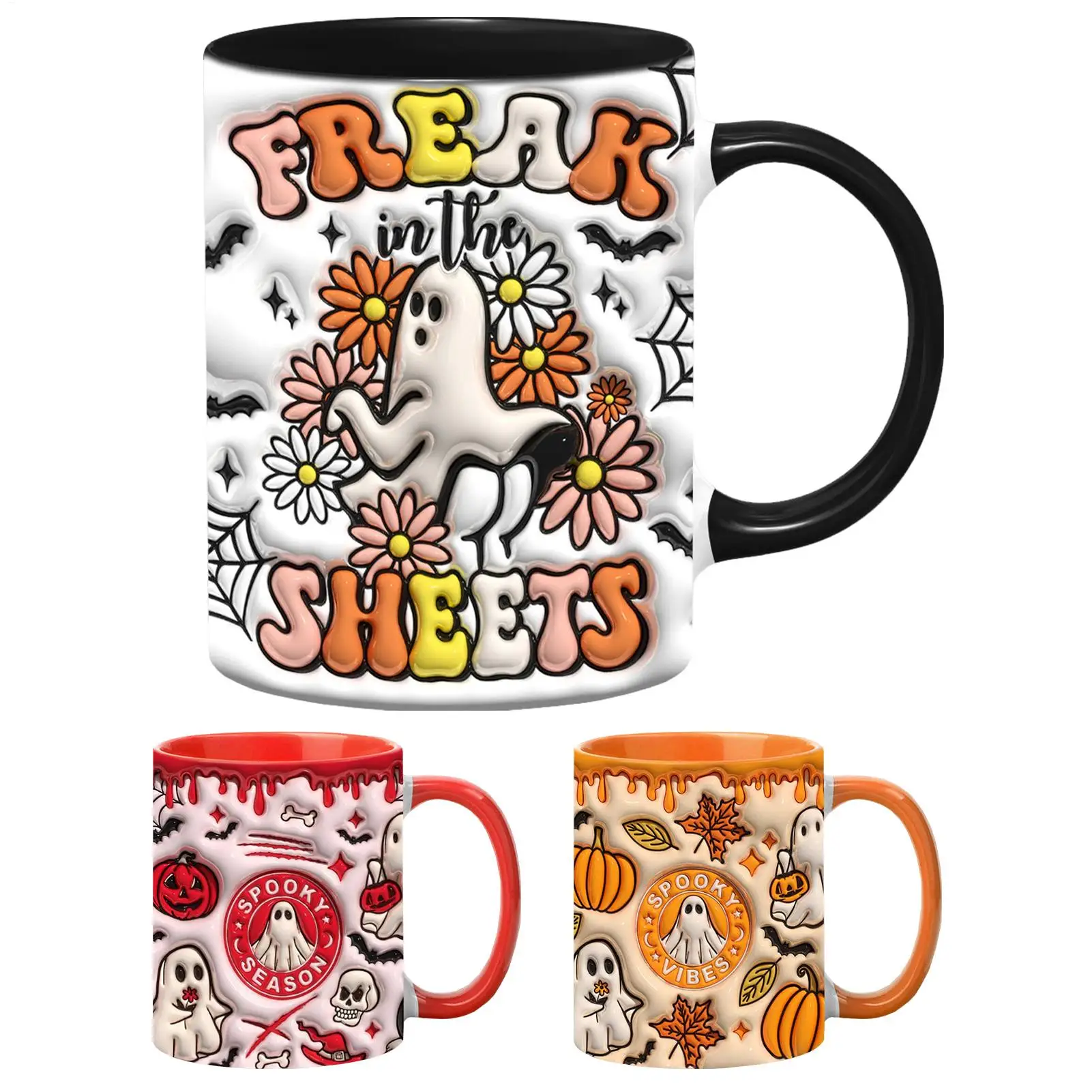 Ghost Cup 3D Halloween Kaffeetasse mit Griff Keramik Espressotasse 350 ml gruselige Teetasse Kürbisbecher Halloween Geschenke Dekoration