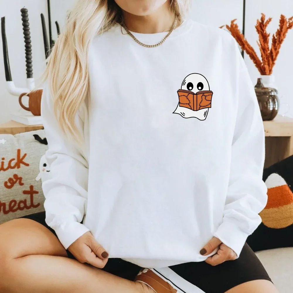 

Halloween Ghost Shirts Fall Vibes Women Pullovers Cute Ghosts Drinking Coffee Together Halloween Sweatshirt