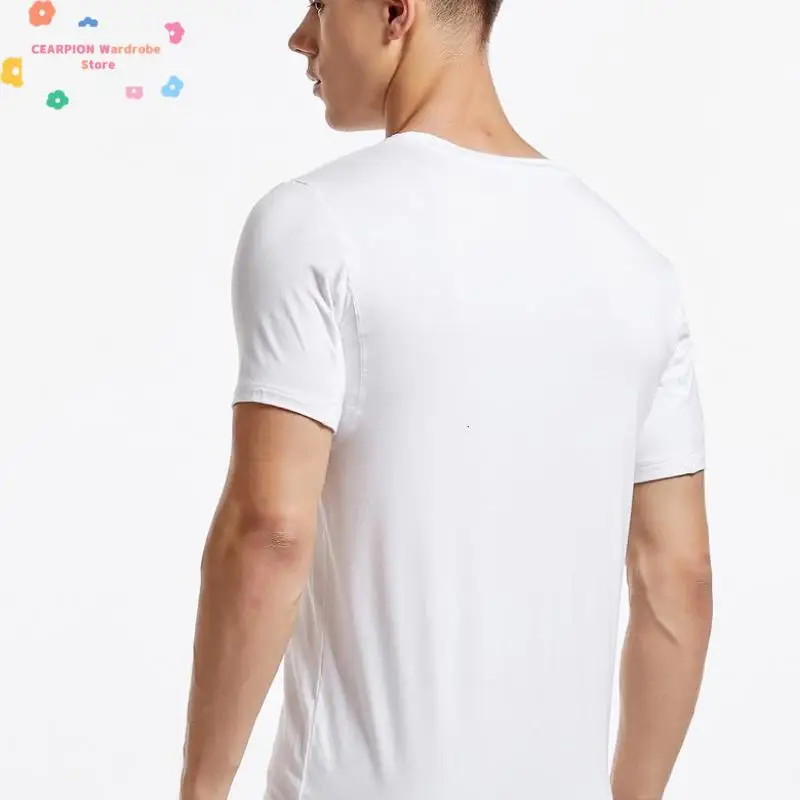 Men 's Undershirts Underwear Absorb Sweat Elastic T Shirts Male V Neck Short Sleeves Top Sleepwear Plus Size Base Shirt 5359