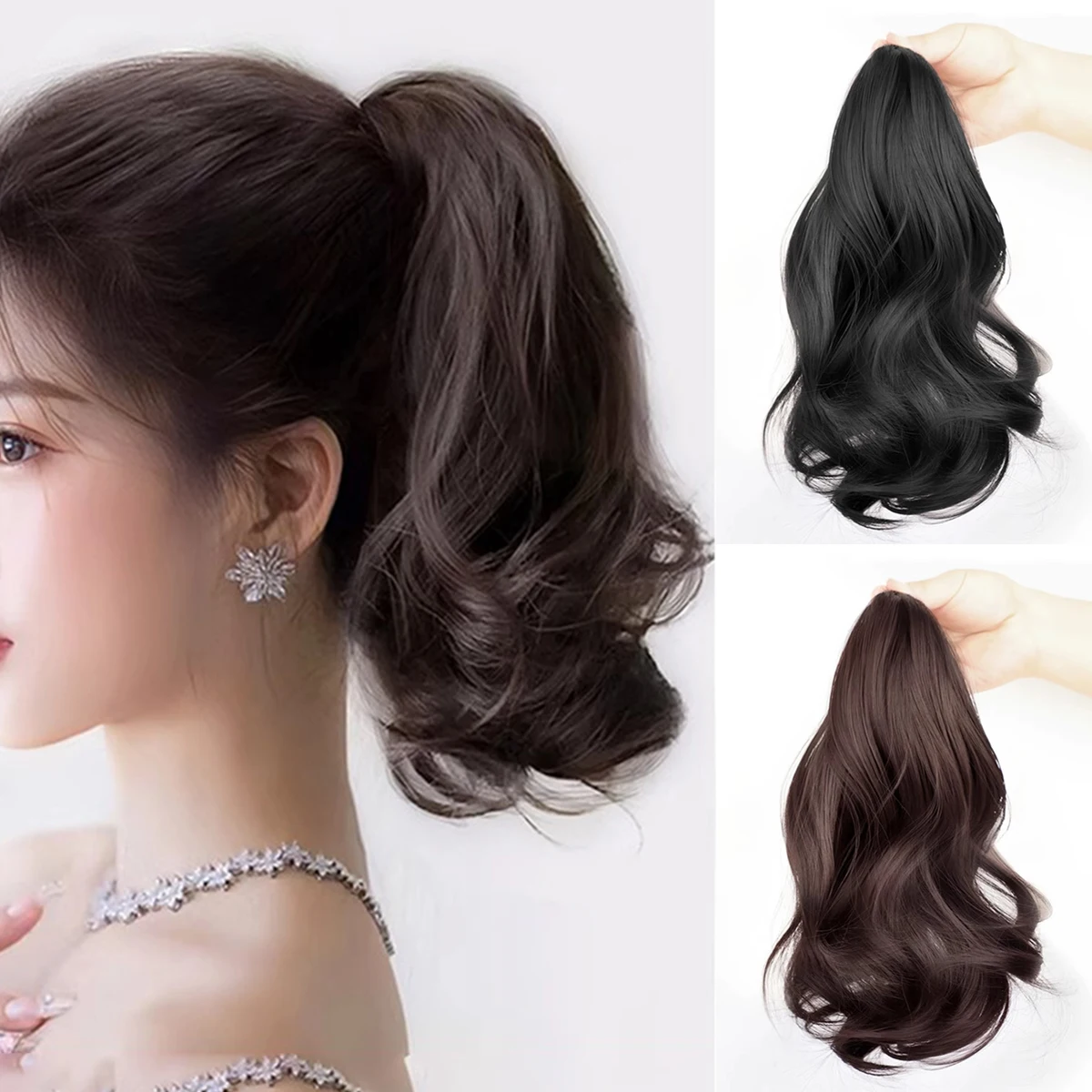 

Synthetic clip ponytail wig natural curly black woman clip fake ponytail heat-resistant seamless connection short curly hair