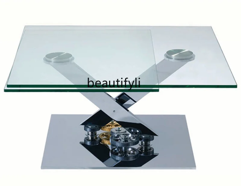 Tempered Glass Mechanical Gear Design Modern Minimalist Super White Open Small Apartment Creative Coffee Table