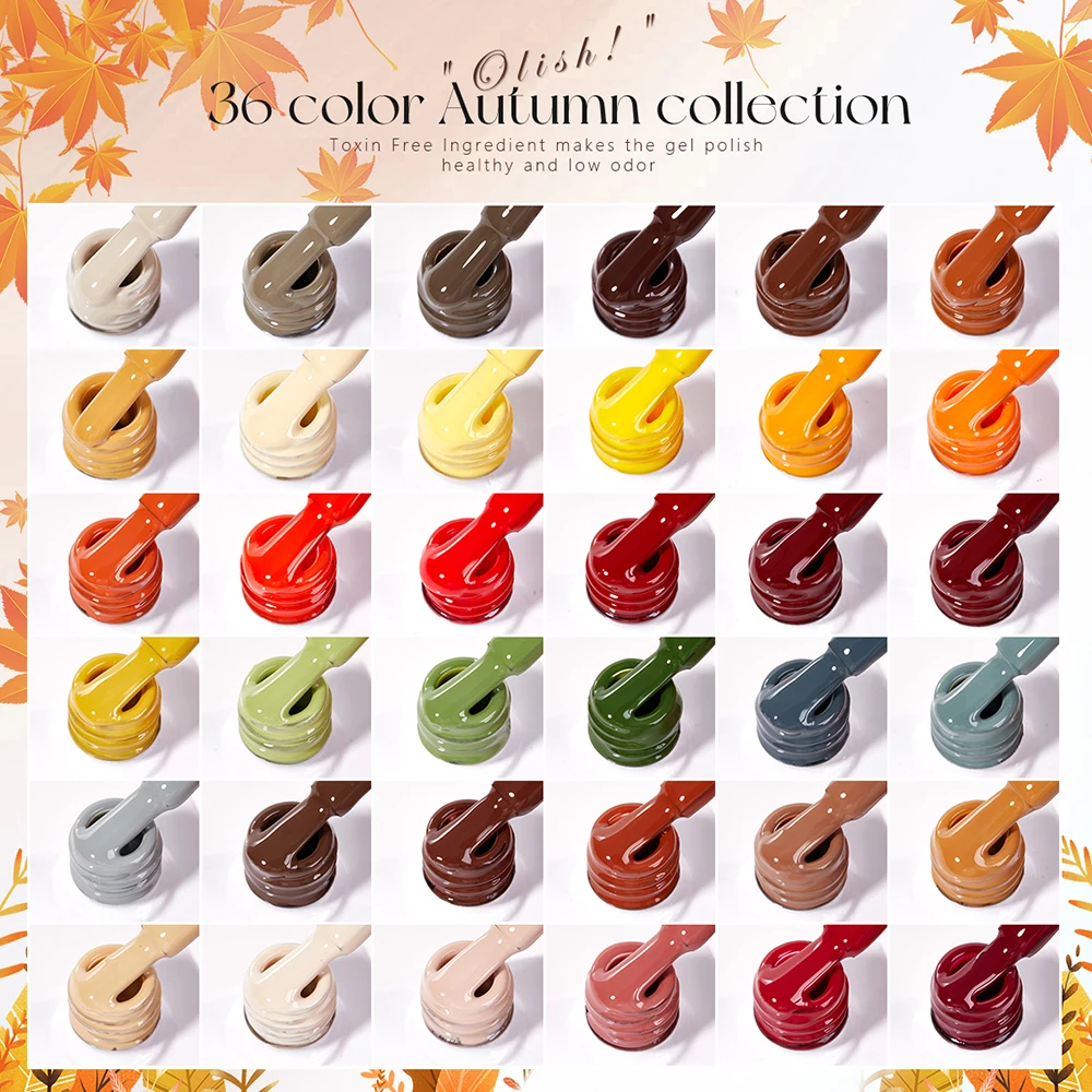 36 Colors/Set Autumn Pure Color Gel Nail Polish TPO HEMA FREE High Pigment Fall UV Soak Off Gel Varnish With Display