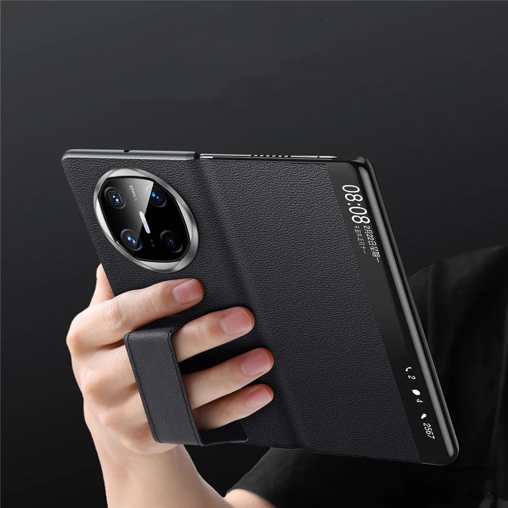 

Premium Natural Cowhide Leather Flip Case for Huawei Mate X6 Wristband Business Cover