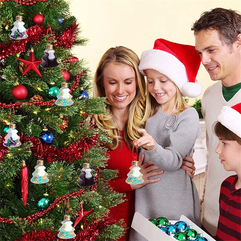 Ornamento de árvore de natal, garrafa de água recarregável, lâmpadas em forma de árvore de natal, plástico transparente, bola de natal, pingente, decoração de festa em casa
