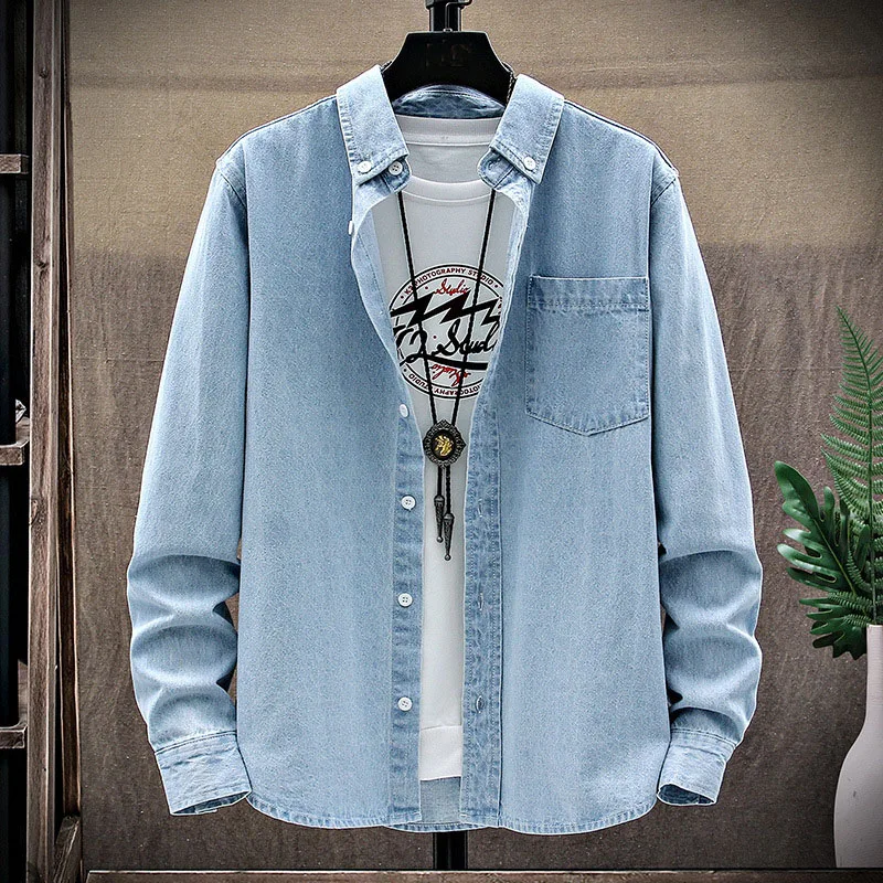 Denim Shirt Men Solid Color 2025 Autumn Jeans Jacket for Men High Quality Classic Long Sleeve Man Clothing Shirts Outwear MY849