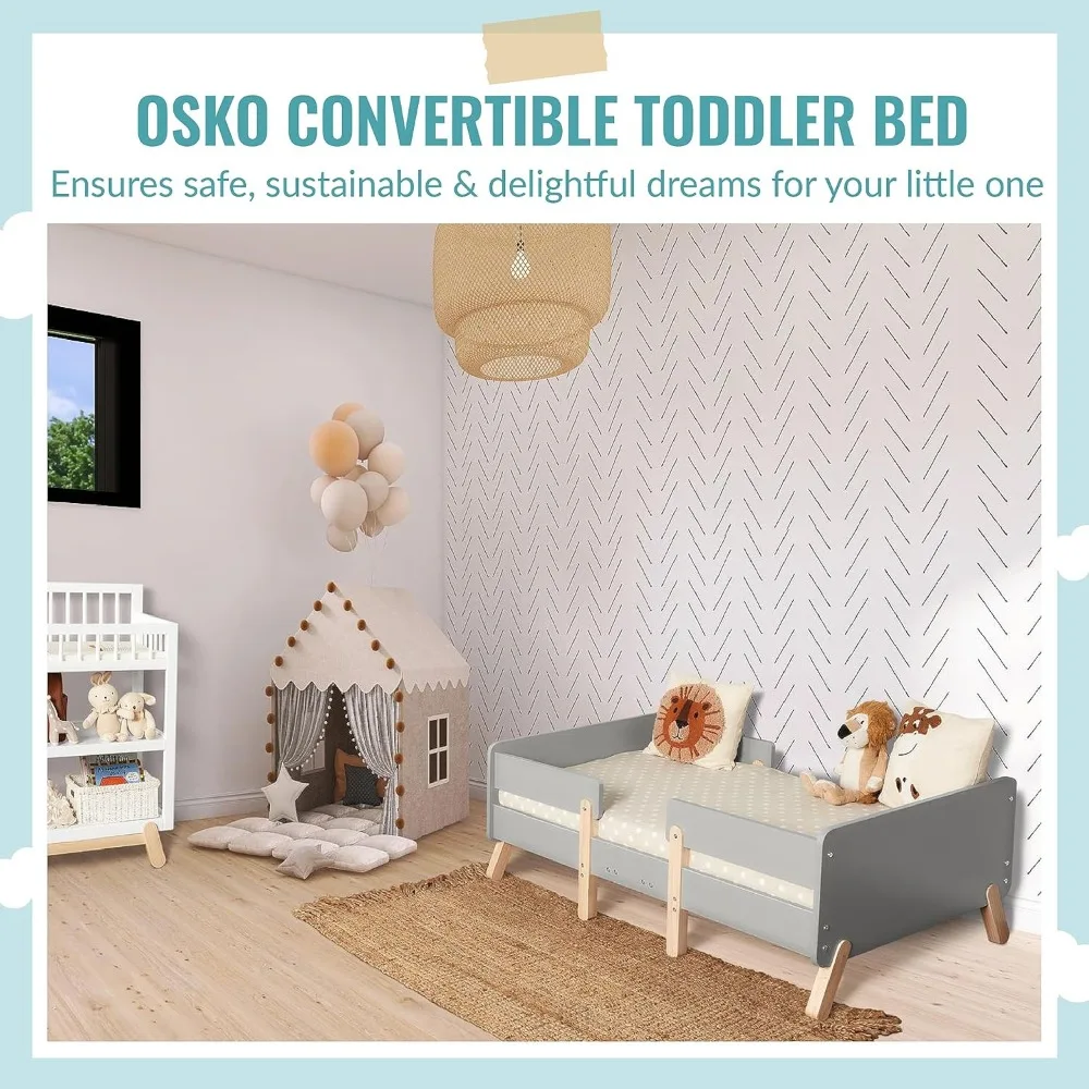 Osko Convertible Toddler Bed Made with Sustainable New Zealand Pinewood in , JPMA & Greenguard Gold Certified, Non-Toxic