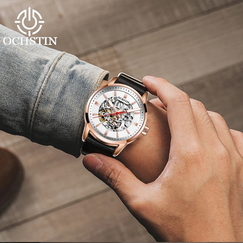 

Мужские часы OCHSTIN: водонепроницаемые, с механическим механизмом, с ажурным циферблатом, из нейлона, креативная серия, классические, для джентльменов, хит продаж