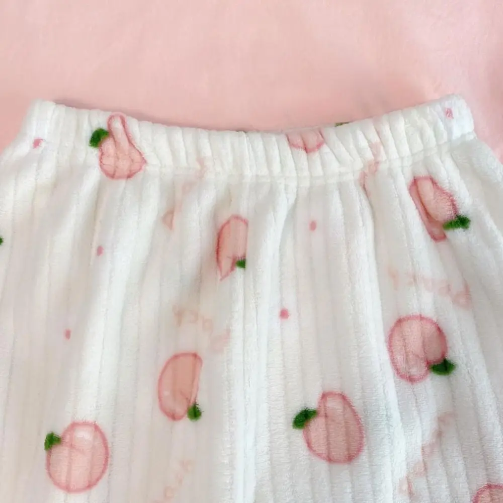Creative Bowknot Peach Pajama Pants Loose High Waist Coral Fleece Pants Elastic Fabric Sweet Flower Fleece Trousers Daily