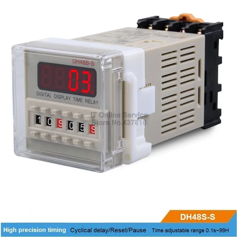 DH48S-S 220V/12V/24V LED Digital display Time relay Cyclical delay Reset/Pause Function Time adjustable 0.1S~99H