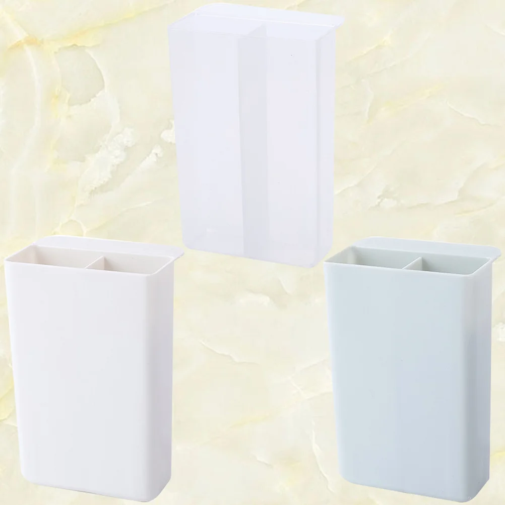 

3Pcs Stationery Organizer Plastic Storage Box Wall Mounted Desk Holder Square Double Lattice White Grey Transparent Pen Pencil