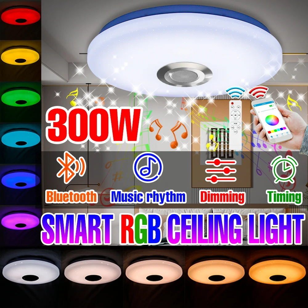 

Умная светодиодная лампа RGB 100 Вт, круглая потолочная люстра с Bluetooth-подключением, управлением через приложение, диммированием, для дома и вечеринок, декоративное освещение