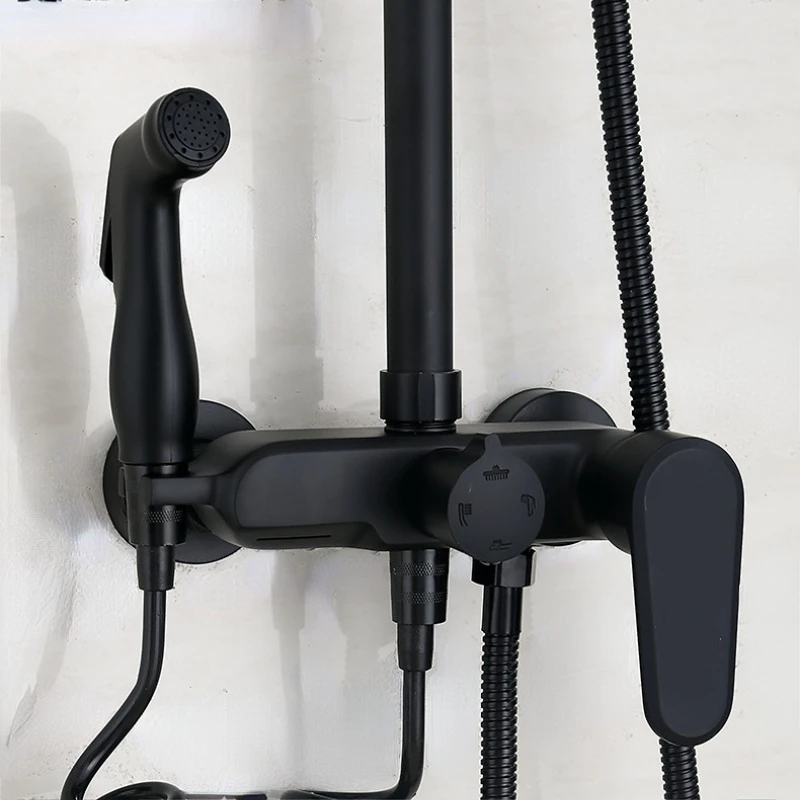 Matte Black Shower System Set Full Copper Hot and Cold Mixing Valve Bathroom Faucet In-wall Multi-functional