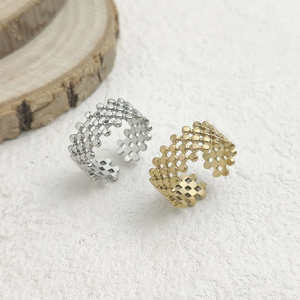 Fashionable round bead hollow stainless steel ring, waterproof and non-fading heavy metal, open adjustable ring